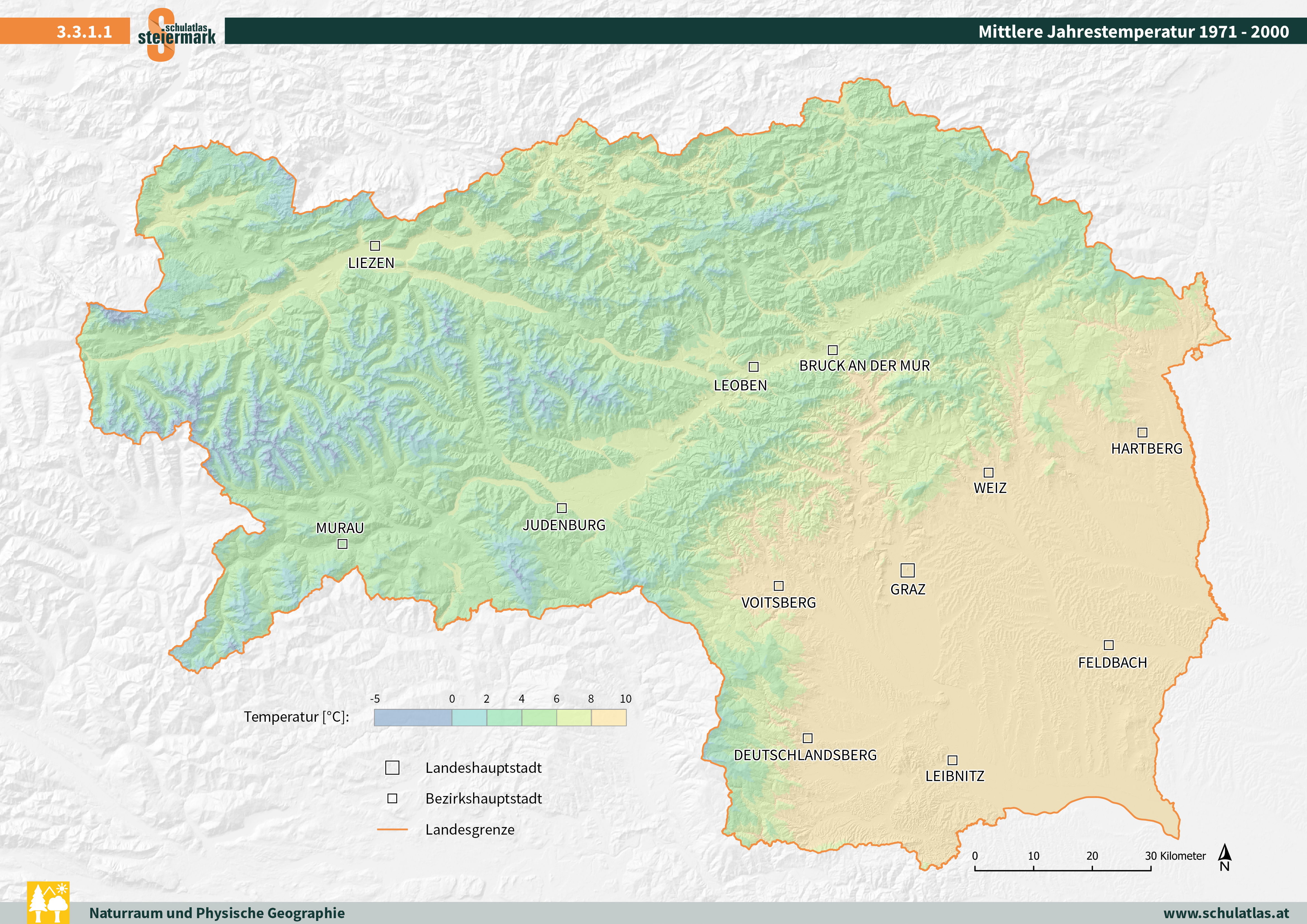 Mittlere Jahrestemperaturen 1971 - 2000