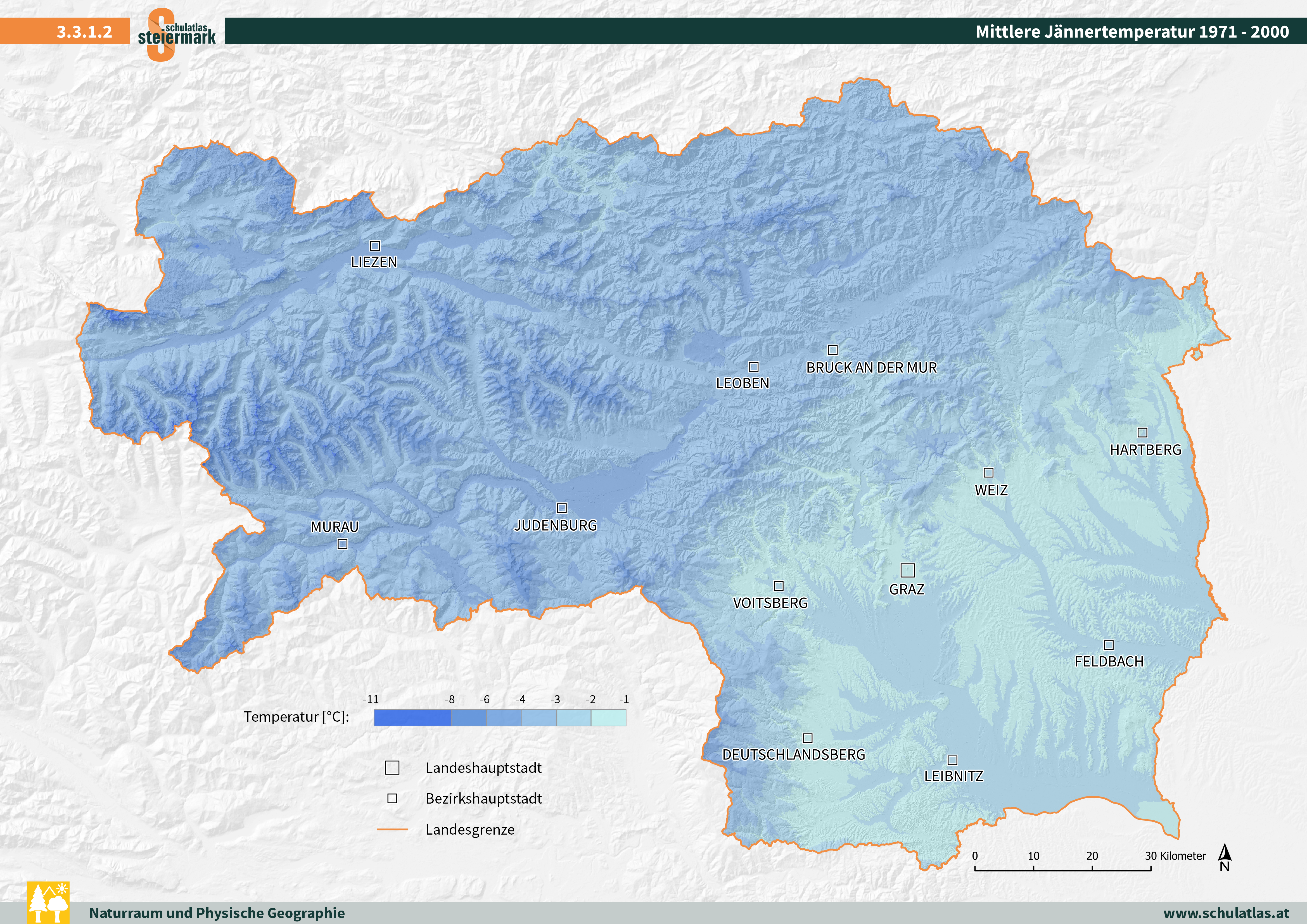 Mittlere Jännertemperaturen 1971 - 2000